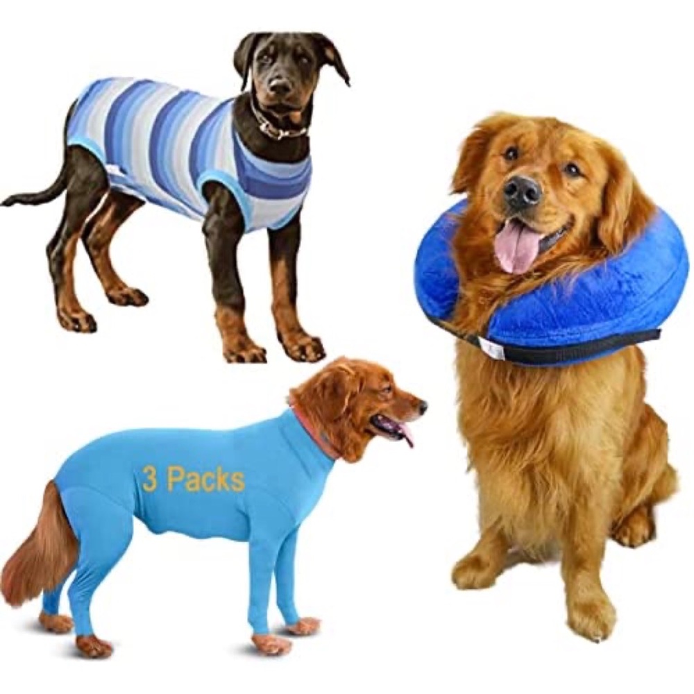 Inflatable Recovery Cone Suit Set for Dogs After Surgery Anxiety Calming Shirt